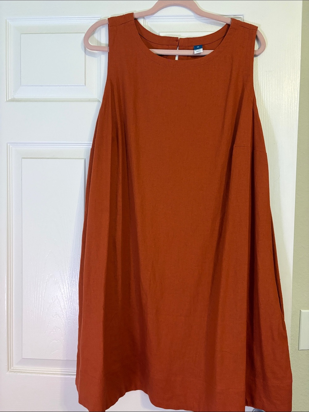 Sleeveless A-Line linen Dress in Rust Orange